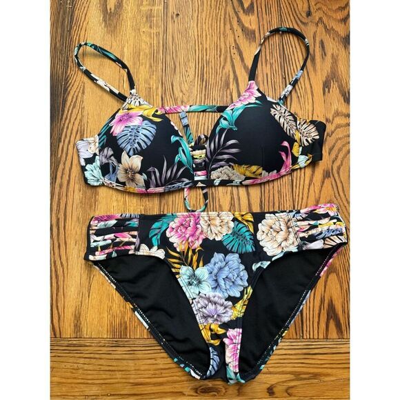 No boundaries black tropical floral padded bikini set - Picture 1 of 4